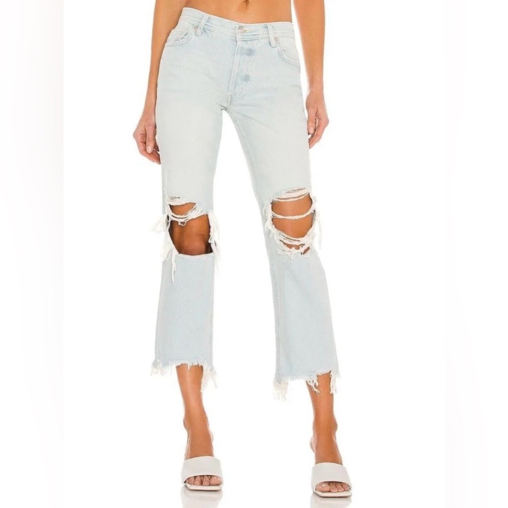 Free People We The Free Maggie Denim Distressed Straight Leg Jeans Size 30